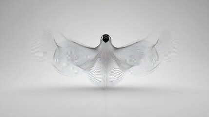 Abstract avian form made of fine lines against white background