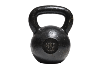 Single black kettlebell isolated on black background.