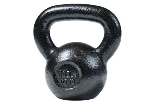 Single black kettlebell isolated on black background