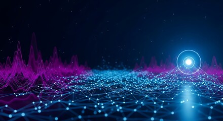 Abstract Digital Network Connection with Glowing Particles and Futuristic Waveforms