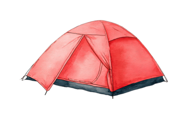 Watercolor illustration of a vibrant red camping tent (1)