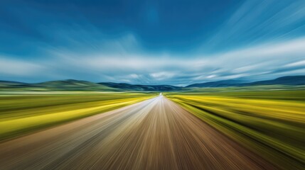Fototapeta premium Speed Motion-Blurred Road Through a Green Field Concept