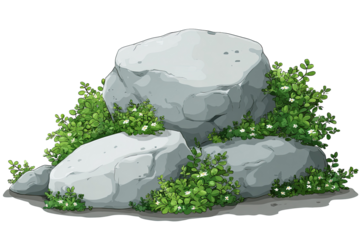 Light gray rocks and greenery
