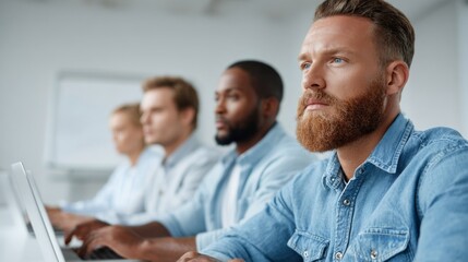 Group of professionals collaborating in a modern office during a brainstorming session