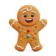 Obraz premium gingerbread child character waving, cartoon style figure, isolated on white background