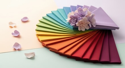 Colorful Rainbow Swatch Fan with Delicate Flowers.