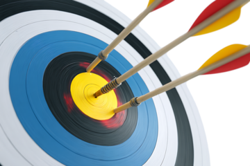 Three arrows hitting the bullseye of a target.