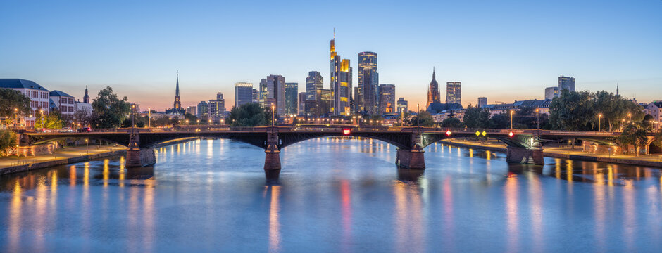 Frankfurt am Main skyline panorama with view of the financial district, Hesse, Germany