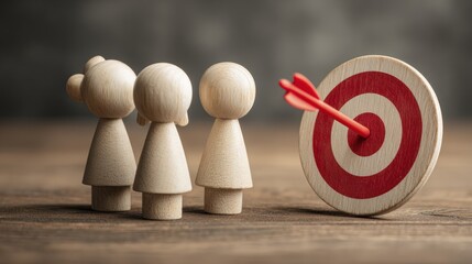 Wooden figures facing a target