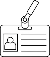Identification badge outline vector illustration for security access control system and personal identification process with photo and name information lines isolated design element