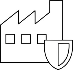 Secured factory line art symbol representing safety and industrial protection with a white background for industrial safety design elements
