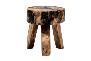 Rustic wooden stool, three legged, handcrafted.