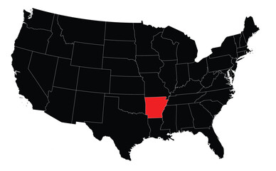 State of Arkansas Highlighted on a USA Map Editable