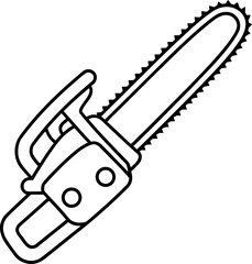 Chainsaw outline icon for forestry and wood cutting offering a minimalistic black and white representation of power tool equipment and lumberjack work