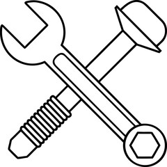 Line art illustration of crossed wrench and bolt a symbol for repair maintenance construction and engineering projects perfect for web and print design