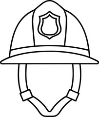 Line art of a firefighters helmet safety equipment showing a shield design on top for emergency service workers