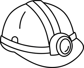 Line art of hard hat with headlamp construction safety equipment for miners and construction workers safety first concept illustration