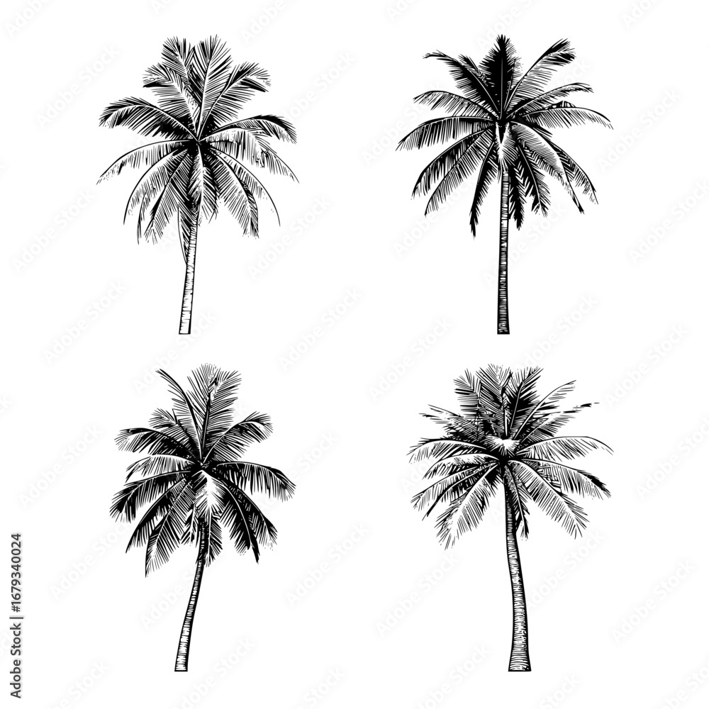 Poster palm trees in monochrome illustration offering a visually engaging collection suitable for various c