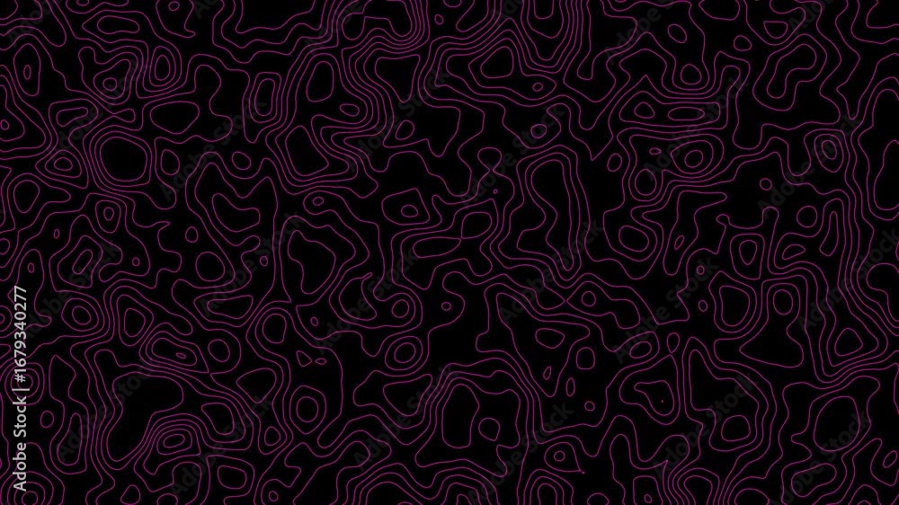 Poster animated pink topography lines moving across a dark background seamless loop