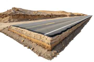 3d illustration with cut of the ground and the desert road floating in the air, isolated on AI generated by PNG