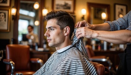 stylist using hair cutting cape