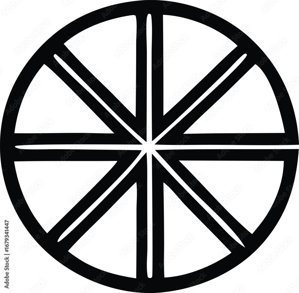 Aufkleber abstract circular geometric design with radial spokes and intersecting lines symbolizing unity harmo