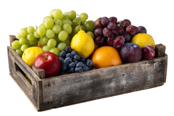Wooden crate filled with fresh fruit.