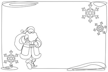 Line Art Christmas or new Year Card Background. One Continuous Outline Santa Clause Silhouette. Winter Holiday Mascot Contour Drawing. Christmas Family Greeting Party Decoration Santa Character 