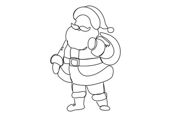 Line Art Christmas or new Year Card Background. One Continuous Outline Santa Clause Silhouette. Winter Holiday Mascot Contour Drawing. Christmas Family Greeting Party Decoration Santa Character 