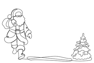 Line Art Christmas or new Year Card Background. One Continuous Outline Santa Clause Silhouette. Winter Holiday Mascot Contour Drawing. Christmas Family Greeting Party Decoration Santa Character 