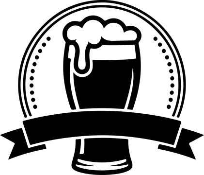 Elegant black silhouette logo featuring a refreshing pint glass of frothy beer, perfect for brewery branding or pub emblems