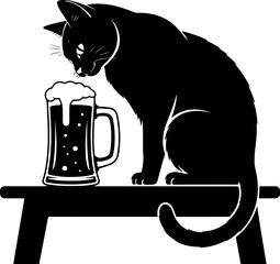 Black silhouette t-shirt design of an owl perched on a beer barrel with a frothy glass