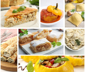 Collage with variety of tasty stuffed dishes