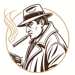 Vector art of gangster man with gun and cigarette