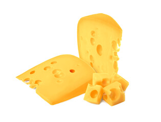 Fresh cheese isolated on white, set of pieces