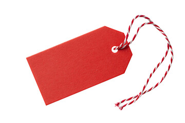 Red gift tag with string. Blank label for text.