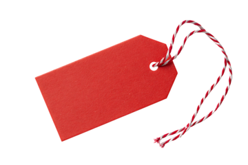 Red gift tag with string. Blank label for text.