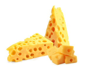 Fresh cheese isolated on white, set of pieces