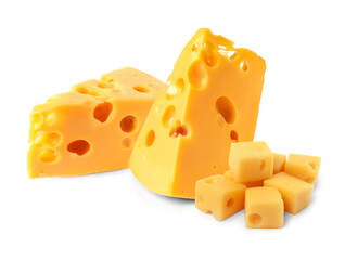 Fresh cheese isolated on white, set of pieces