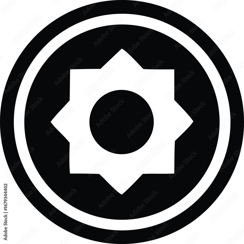 Poster geometric symbol icon with interlocking circles and eight-pointed star starburst design