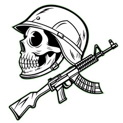 Vector art of skull in military helmet with rifle