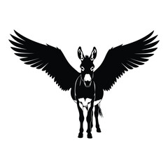 Vector art of black silhouette of a donkey with large wings