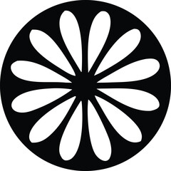 Abstract circular floral motif black and white geometric flower design symmetry decorative element digital art