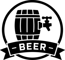 Bold black silhouette emblem depicting a frothy beer mug, aromatic hops, and golden wheat, representing the essence of brewing, craft beverages, and pub culture