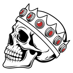 Vector art of skull with crown and gems, side view