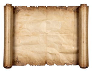 Ancient scroll of wrinkled old paper isolated on white