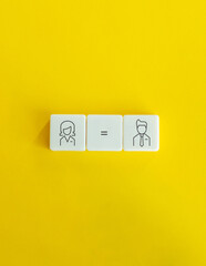 Gender Equality at Work Concept with Business Icons on Yellow Tiles