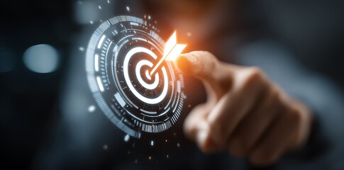 Business goal setting and task management. professional interacts with a digital checklist and target icon, representing productivity, goal achievement, and strategic planning.