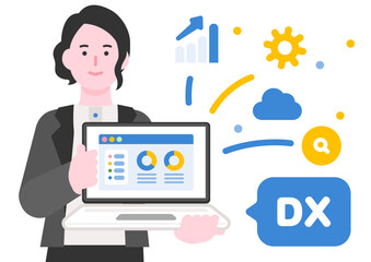 デジタルトランスフォーメーションとデータ分析のイラスト（ビジネスDX）