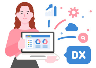 デジタルトランスフォーメーションとデータ分析のイラスト（ビジネスDX）